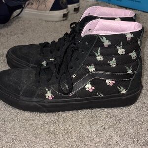 Vans Black High-Tops with Pink and Green Accents